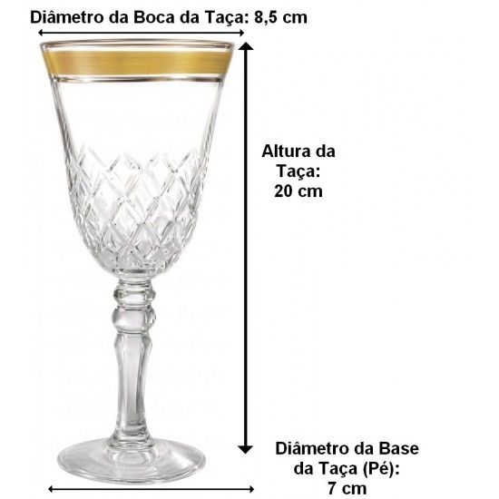 Taça 200ml Lapidada Com Borda Dourada Em Vidro
